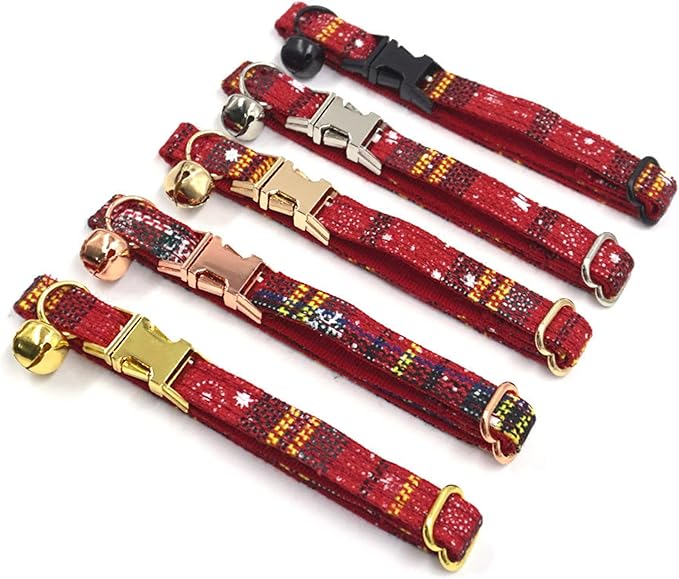 Personalized Cat Collar with Bells,Velvet Customized Small Cat Collar with Name Tag,Pet Collar with Name Phone Number Engraved ID Tags for Boy and Girl Kitten Cats (Khaki Christmas cat Collar)