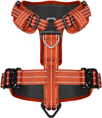 ICEFANG Dog Halter Harness with Metal Buckles,Dog Strap Vest X-Large Dogs | Control Handle,Summer-Cooling,Reflective,Front Hook,Adjustable,Soft Padded,No Pull,Orange,XLarge