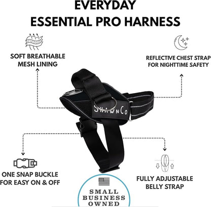 ShawnCo Essential Pro Dog Harness, No-Pull Pet Vest with 3 Leash Clips and Removable, Reflective Side Patches, Adjustable and Padded Harness for Small, Medium and Large Dogs (Midnight, XL)