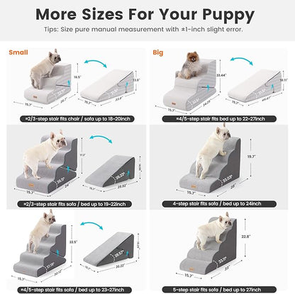 Gardner Pet Dog Stairs for Small Dogs 16.5" H, 2 in 1 Transformable 3-Step Pet Stairs and Ramp, Dog Steps for Couch Bed (13-20 in) Non-Slip Waterproof Cover and CertiPUR-US Certified Foam, Checked