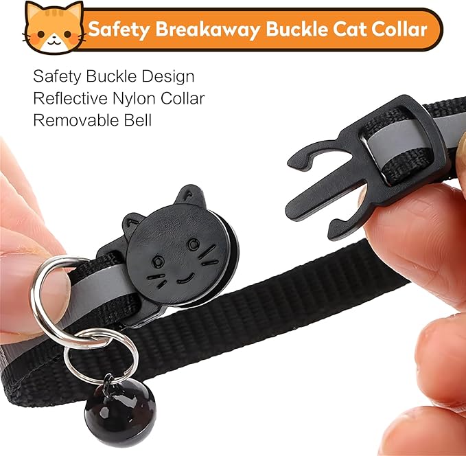 Airtag Cat Collar with Bell, Reflective Nylon Kitten Collar with Apple Air Tag Holder and Breakaway Safety Buckle for Puppy Girl Boy Cats, 3/8" in Width and Lightweight, Purple