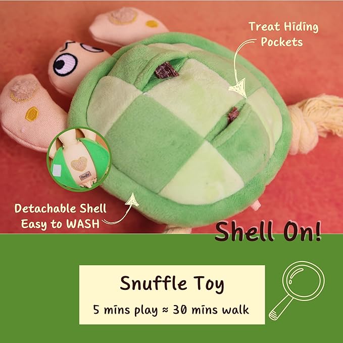 Interactive Dog Toys, Durable Chew Squeaky Tug of War Toys for Large Medium Small Dogs, Snuffle Puppy Toy for Teeth Cleaning, 2 in 1 Puzzle Toy, Birthday Gift -Turtle