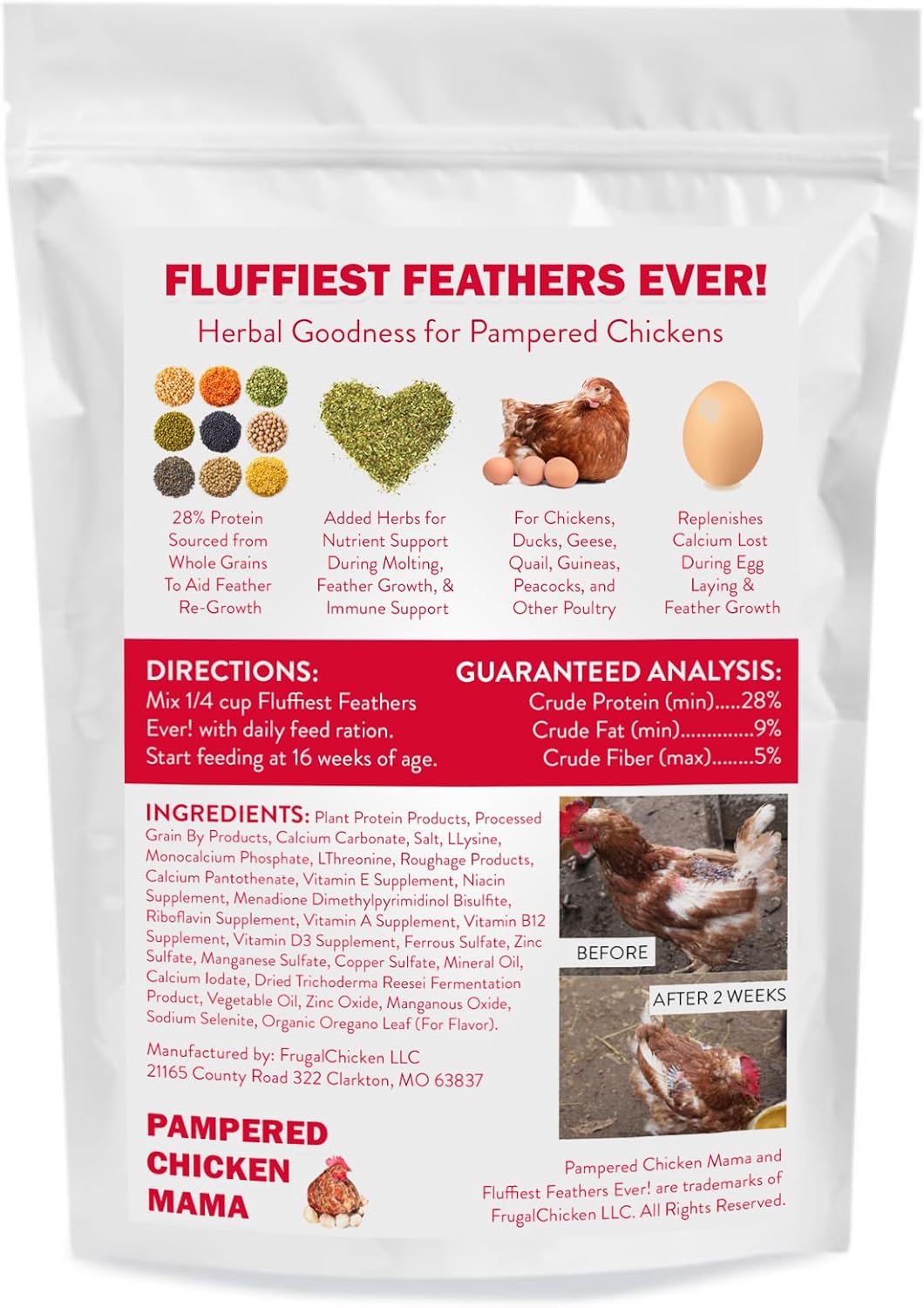 Pampered Chicken Mama Molting Supplement for Chickens: Fluffiest Feathers Ever Backyard Chicken Feed and Supplies for Hens (2 pounds)