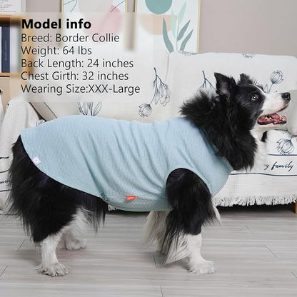 KYEESE 2Pack Waffle Dog Shirts for Large Dogs Stretchy T-Shirts Lightweight Tank Top Sleeveless Striped Shirt Vest Soft Breathable Pet Apparel, XXX-Large, Blue+Grey