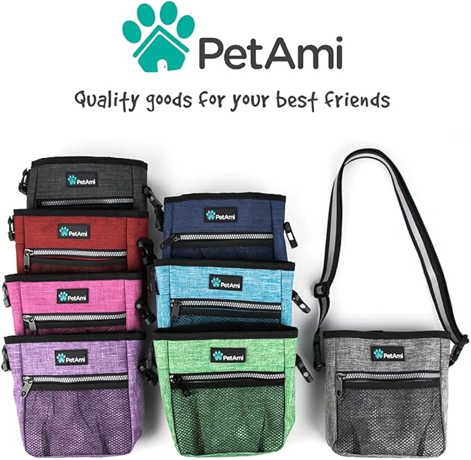 PetAmi Dog Treat Pouch, Pet Treat Pouch for Training, Dog Walking Bag Holder for Kibbles, Pet Food Toy, Dog Trainer Essentials Supplies, Poop Bag Dispenser, 3 Ways to Wear (Heather Gray)