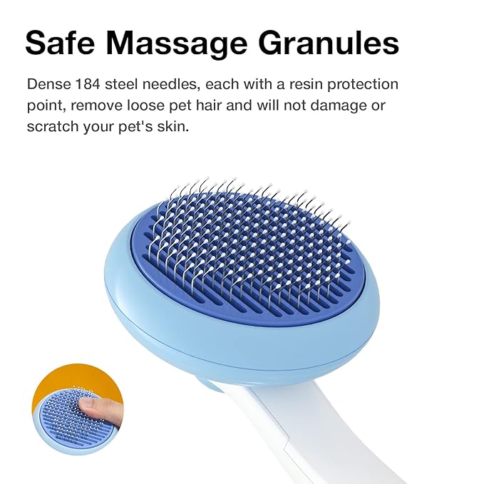 Self-Cleaning Slicker Brush for Pet Grooming: Removes Tangles, Loose Undercoat & Mats from Cats & Dogs (Blue)