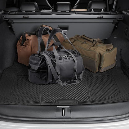 CAR PASS Heavy Duty Rubber Floor Mats Gray Car Mats Full Set with Trunk Cargo Liner - Universal Waterproof Floor Mats for Car SUV Truck, Durable All Weather Automotive Liner Mats (All Black)