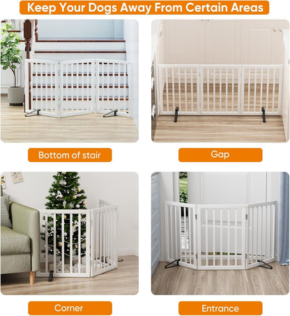 White 18-55" Wide Pet Gate, Bamboo Dog Gate for Stair, Foldable Dog Gates for Doorways House, Freestanding Pet Gates 24inches Tall, Doogie Puppy Gate Fences Indoor