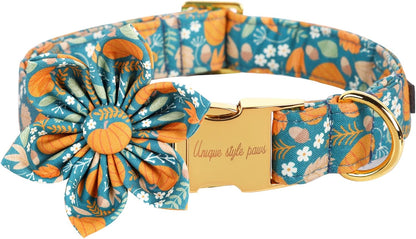 Unique style paws Halloween Dog Collar with Flower Tie Pumpkin Cotton Collar Adjustable Puppy Collar for Small Medium Large Dogs-L