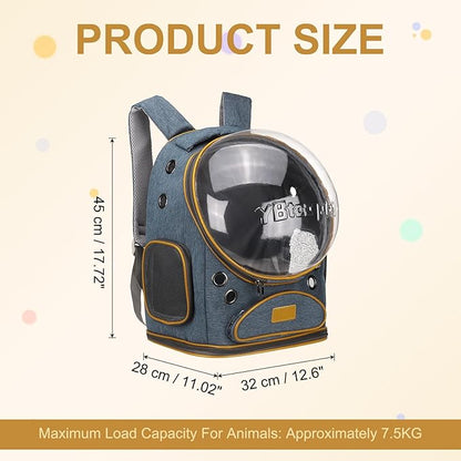 Pet Backpack Carrier, Portable and Ventilated, Oxford Cloth, Dog Cat Travel Bag with Transparent Cover 12.6", (Blue, 1 Pcs), Intended for Hiking/Camping/Traveling