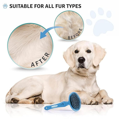 Round Bristle Pet Brush for Dogs and Cats - Soft Dog Brush for Grooming Short or Long Hair - Gentle Tool for Sensitive Skin Removes Dander, Dirt, and Detangles (Blue)