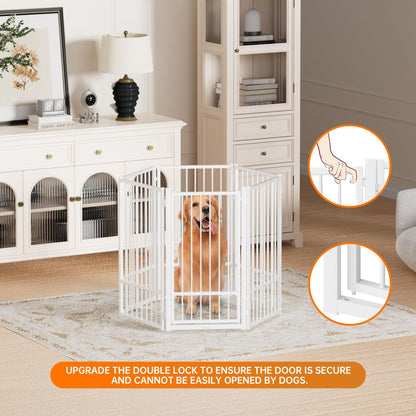Full Metal Freestanding Dog Gate with Door, 36''Height Foldable Pet Dog Fence for Indoor & Outdoor, 6 Panels Extra Wide Free Standing TallDog Gates for Doorways,House,Stairs,Porch,Deck,Yard