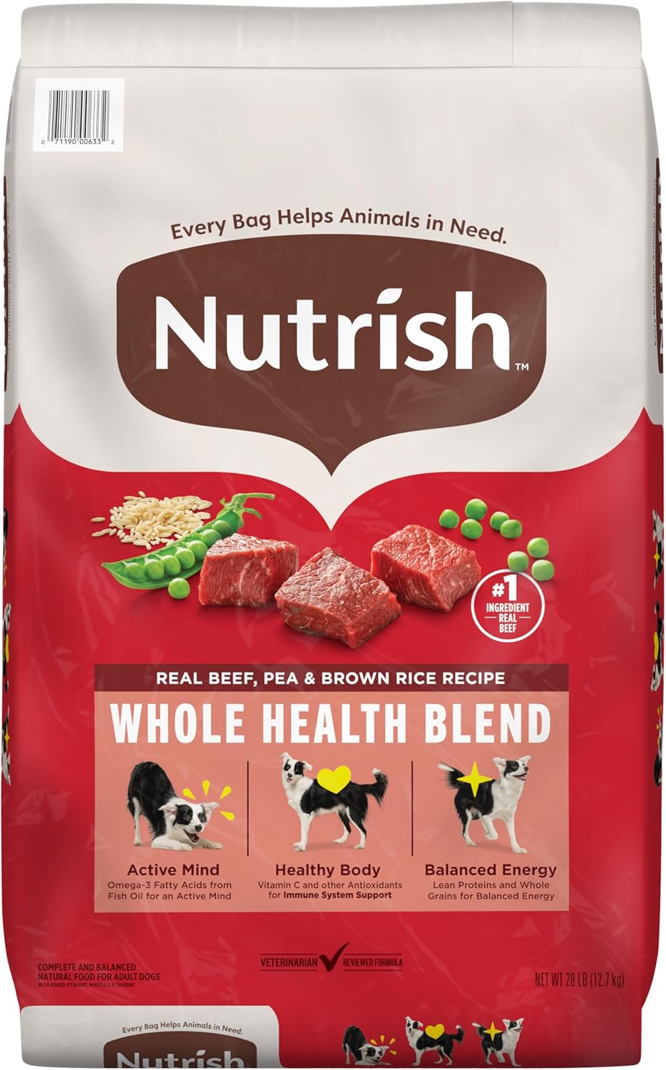 Nutrish Dry Dog Food, Real Beef, Pea & Brown Rice Recipe Whole Health Blend for Adult Dogs, 28 lb. Bag, Packaging May Vary (Rachael Ray)