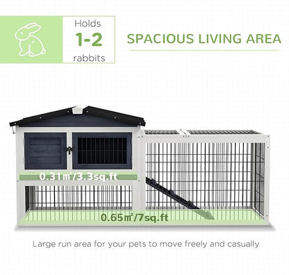 PawHut Rabbit Hutch Outdoor Indoor, 54" L Large Rabbit Cage with Waterproof Openable Roof, No-Leak Tray, Ramp, Run, for Bunnies, Guinea Pigs, Dark Gray
