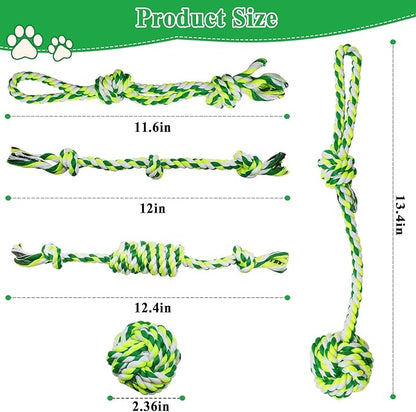 ASOCEA 5 Pack Dog Rope Toys Cotton Puppy Teething Rope Durable Chew Toys for Boredom Small Medium Dogs Interactive Tug Toy for Training Fetching （Green）