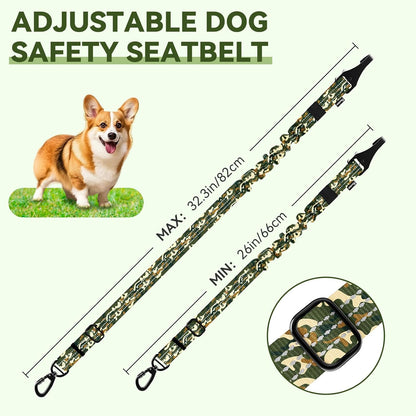 Pawaboo 2Pack Dog Seatbelt for Car, Dog Car Seat Belt Bungee, Dogs Tether with Buckle & Hook Latch, Adjustable Reflective Dogs Cars Harness Leash with 360° Lockable Buckle, Army Green Camouflage