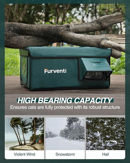 Outdoor Heated Cat House in Winter,Extremely Insulated & Weatherproof,Feral Cat Shelter with Waterproof Eaves & Escape Door for Outside Stray Barn Cat(Dark Green,25.6"x16.5"x13.4")