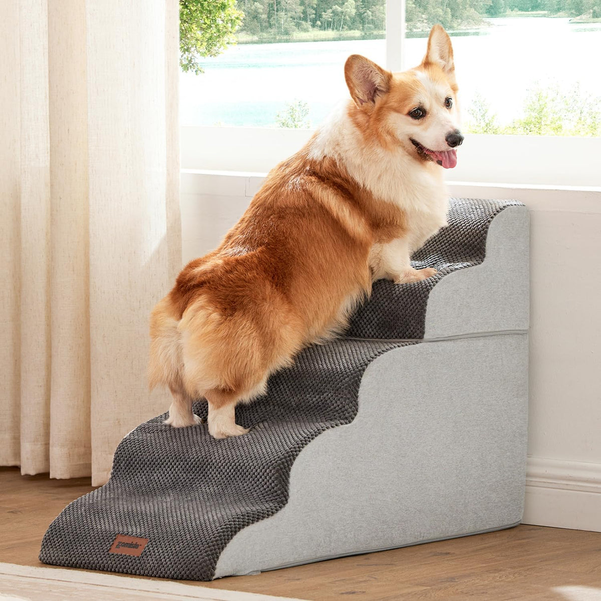 Dog Stairs for High Beds 22.8" H - Pet Stairs Ramp for Couch, 35D Foam Dog Steps for Small to Large Dogs with Non-Slip Bottom Grey, 5 Steps