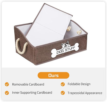 Collapsible Fabric Dog Toy Box and Storage Bin With Handle - Trapezoid Basket Chest Organizer for Pet Toys, Blankets and Accessories,Coffee