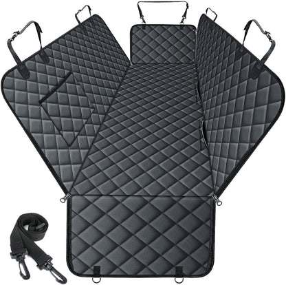 Waterproof Dog Car Seat Cover for Back Seat - Durable, Scratch Proof Pet Hammock with Nonslip Design & Storage Pockets, Fits Cars, SUVs, Trucks - L, Black