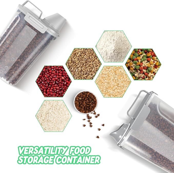 Dog Food Storage Container, Upgraded Large Nozzle BPA-free, 8-12 LBS Plastic Pet Food Storage Containers, With 4 Sealed Clasps, 1 Measuring Cup and Handle, Easy to Clean and Carry -2 Packs