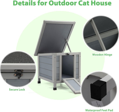 Coziwow Rabbit Hutch, Outdoor Cat House Weatherproof, Bunny Cage Indoor with Openable, Portable Small Animals Shelters with Nonslip Ramp for Hideout Rabbits/Feral Cats/Chicken/Duck/Small Animals-Gray