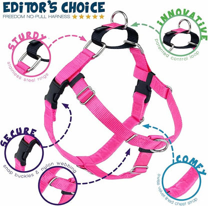 2 Hounds Design Freedom No Pull Dog Harness, Adjustable Harness, Easy Walking & Comfortable Control, Fits Small, Medium & Large Dogs, Solid Colors, Made in USA, 5/8" MD, Hot Pink