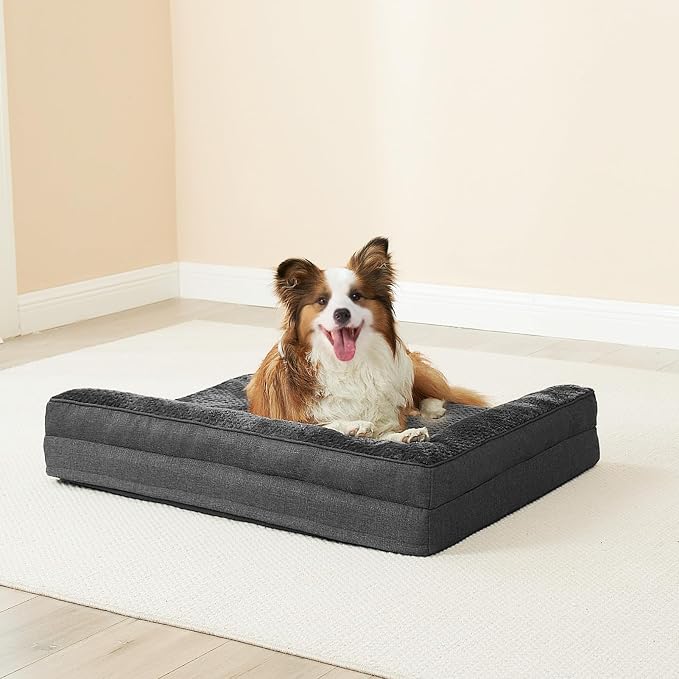 EHEYCIGA Memory Foam Dog Bed Large Size Dogs, Orthopedic Dog Bed Large with Washable Removable Cover, Waterproof Pet Sofa Couch with Nonskid Bottom, 36x27x6, Dark Grey | Washable Removable Cover, Waterproof Flat Pet Sofa Couch with Nonskid Bottom, 36x27x6
