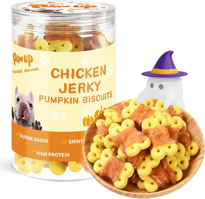 PAWUP Dog Treats Chicken Wrapped Pumpkin Biscuits, Rawhide and Gluten Free, w/Taurine Low Fat Chewy Training Treats,12.5 oz