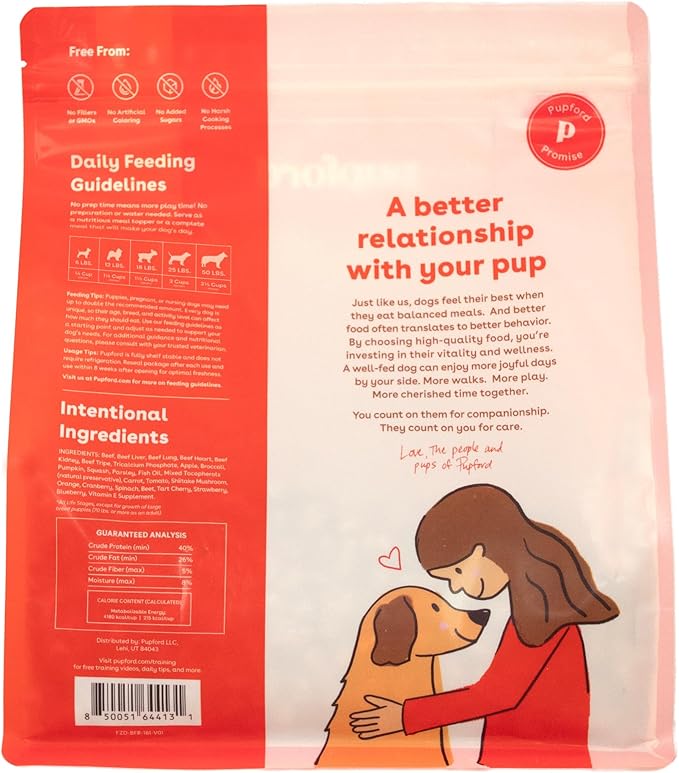 Pupford Good Dog Food, Freeze-Dried Raw, High-Protein, Superfood Ingredients, Vet-Approved, No Fillers or Artificial Additives (Beef Recipe, 16 oz)