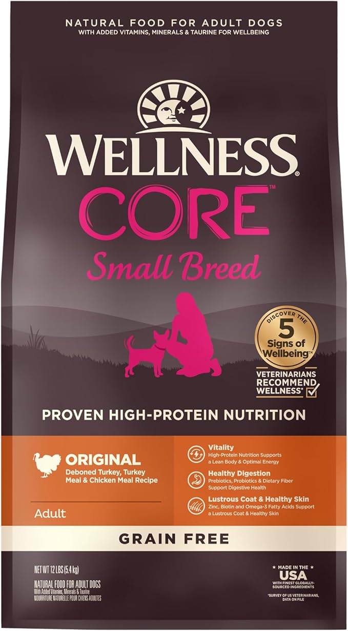 Wellness CORE Dry Dog Food, Small Breed, Grain-Free, High Protein, Natural, Original Turkey & Chicken Recipe, (12-Pound Bag)