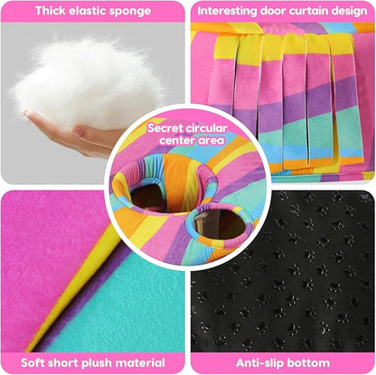 Guinea Pig Hideout & Tunnels Guinea Pig Toys Cozy Guinea Pig House with Door Curtain Soft Guinea Pig Bed for Small Pet/Hamster/Sugar Glider/Chinchilla Playing and Resting (Rainbow)