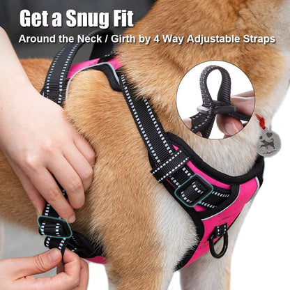 PoyPet No Pull Dog Harness, Reflective Comfortable Vest Harness with Front & Back 2 Leash Attachments and Easy Control Handle Adjustable Soft Padded Pet Vest for Small to Large Dogs (Pink,L)