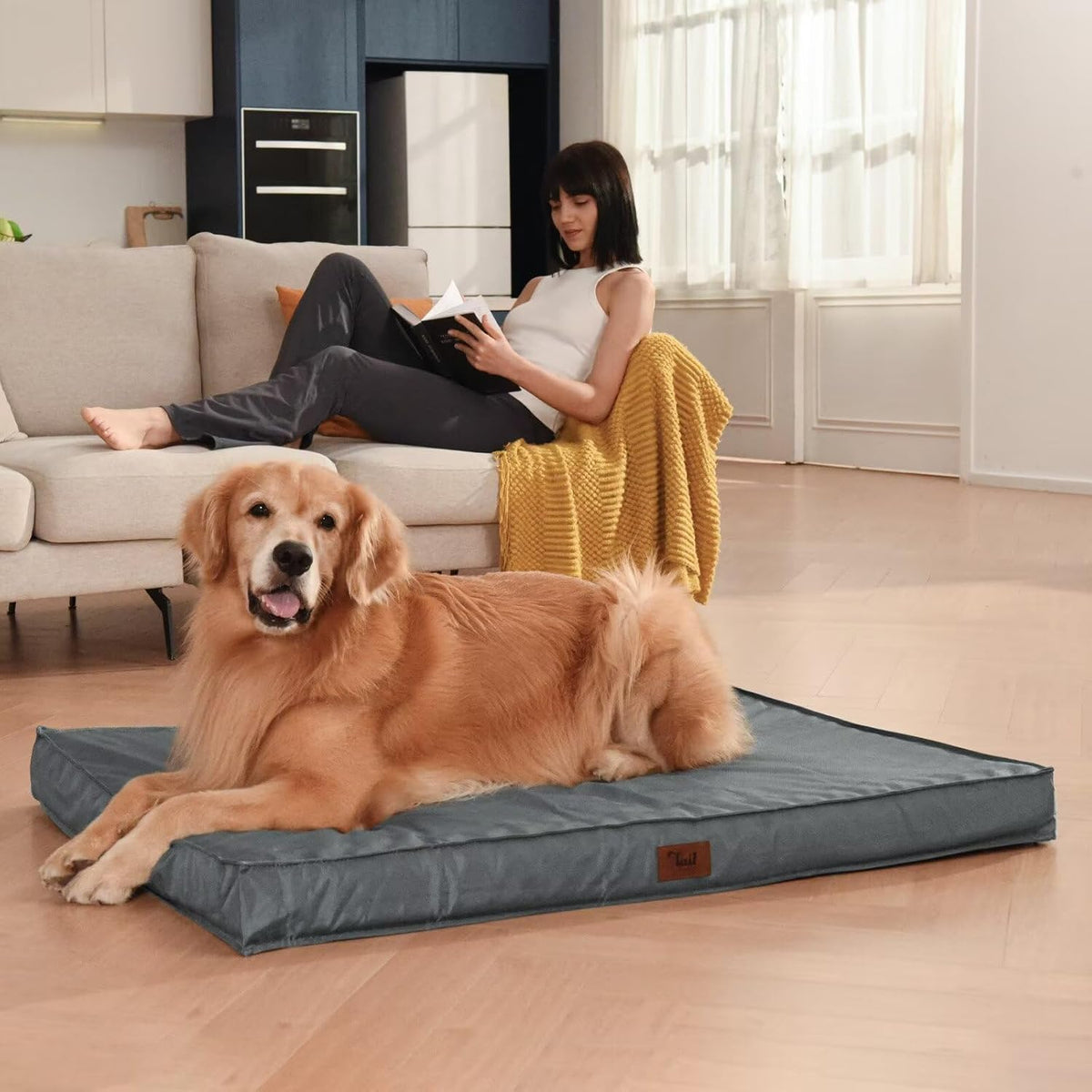 Orthopedic Dog Bed for Large Dogs, Big Waterproof Dog Bed Washable Pet Bed for Large Sized Dogs with Egg Crate Foam Pet Bed Mat, Removable Oxford Cooling Cover, Grey