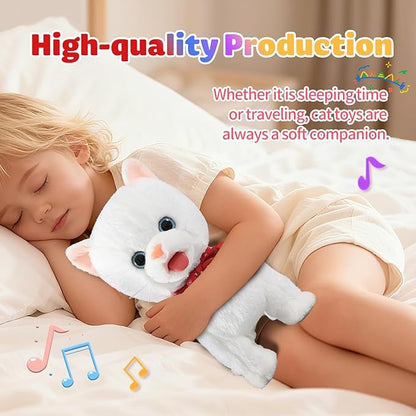 White Leash Walking Cat Set Interactive Talking Cat Singing Dancing Kitten Mimicking Repeat What You Say Kitty Touch and Voice Control Nodding Wagging Tail Plush Electric Kitty for Kid Gril