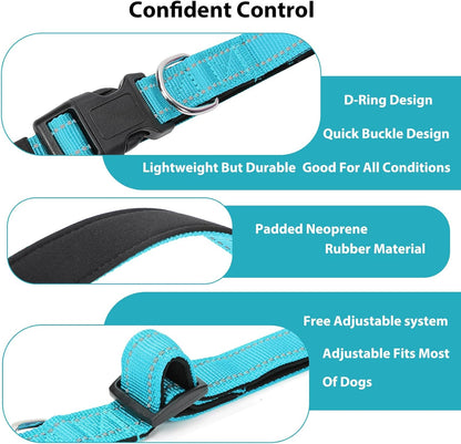 Reflective Dog Collar Padded with Soft Neoprene Breathable Quick Release Basic Dog Collars for Medium Dogs Sky Blue Boy