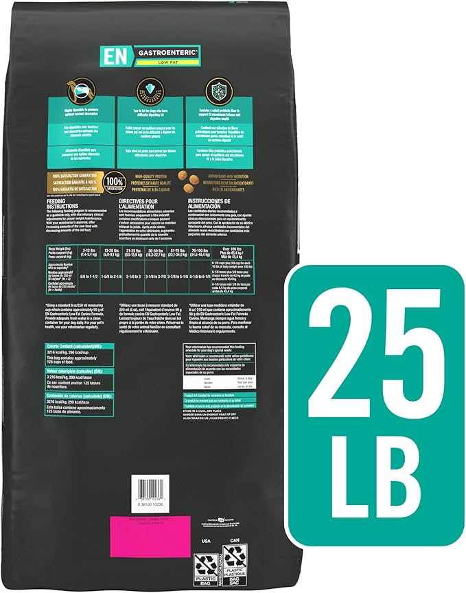 Pro Plan Veterinary Diets Purina EN Gastroenteric Low Fat Canine Formula Dog Food Dry Recipe - 25 lb. Bag