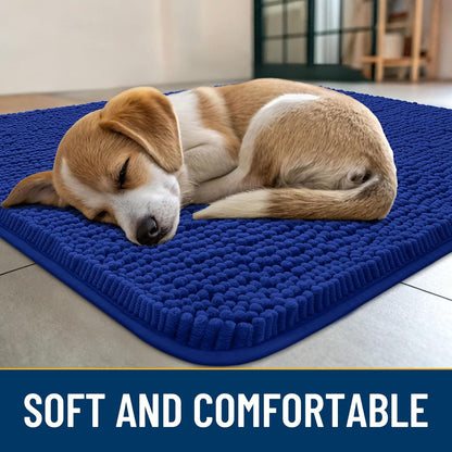 Smiry Dog Door Mat for Muddy Paws 30x20, Absorbs Moisture and Dirt Doormat, Non-Slip Washable Quick Dry Chenille Front Door Mat Indoor Entrance, Entryway Carpet for Inside Floor, Royal Blue