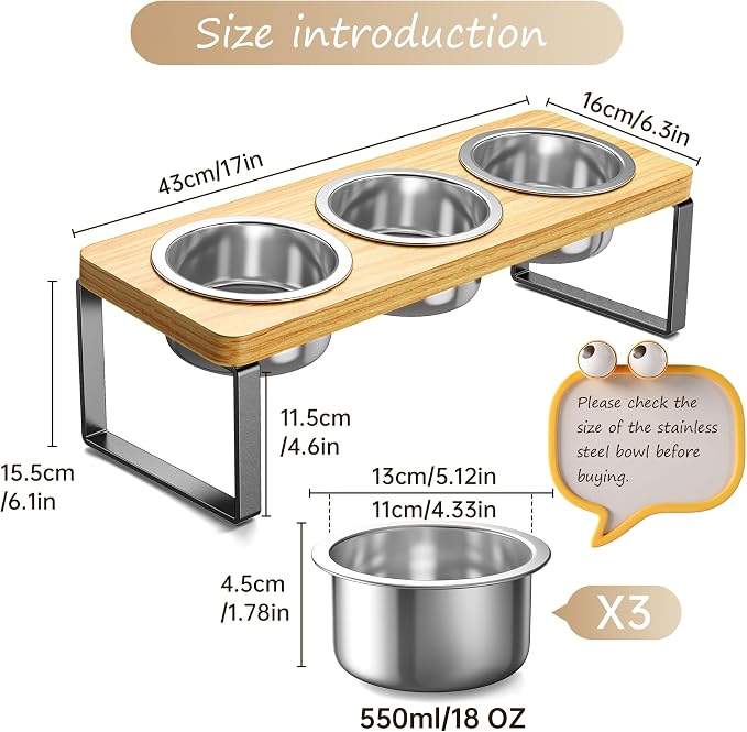 Elevated Cat Bowls with 3 Stainless Steel Bowls | 10° Tilted Anti-Vomiting Raised Cat Food Bowl for Small Cats and Puppies Pet Bowl with Stand