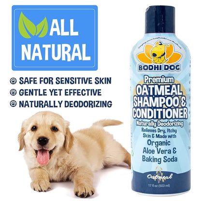 Bodhi Dog Grooming Bundle - Oatmeal Shampoo & Conditioner with Bath Brush for Shower, Showerhead, Sprayer & Bathing - Gentle Care for Long, Short & Curly Hair