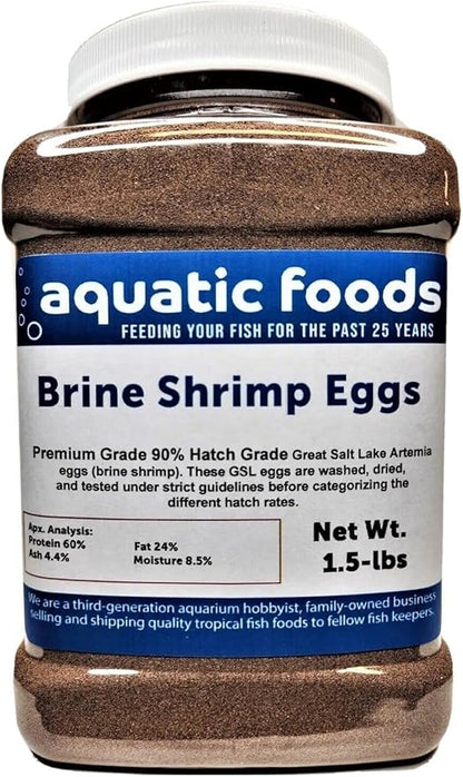 Aquatic Foods Inc. Brine Shrimp Artemia Eggs, Premium Grade 90% Hatch Rate from The Great Salt Lake, Utah, USA…1.5-lb Lg Jar