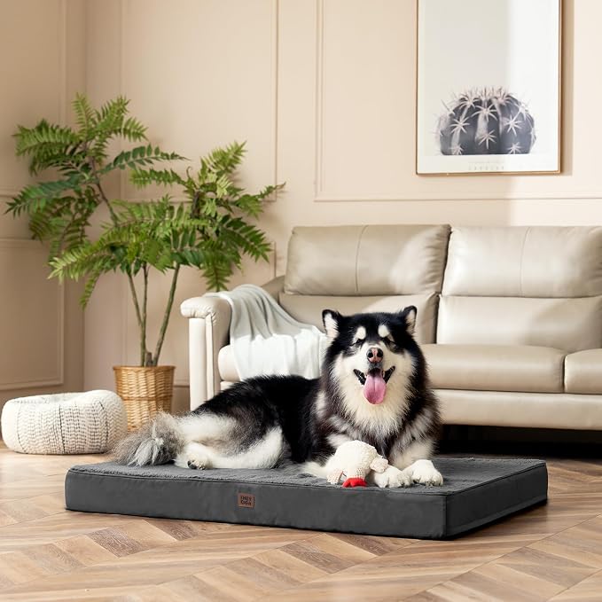 EHEYCIGA Orthopedic Dog Bed Large with Removable Washable Cover, 41IN Grey | Egg Crate Foam Support, Durable Oxford fabric, Non-Slip Bottom, Machine Washable, Soft Waterproof Plush Pet Bed Mat For Crate