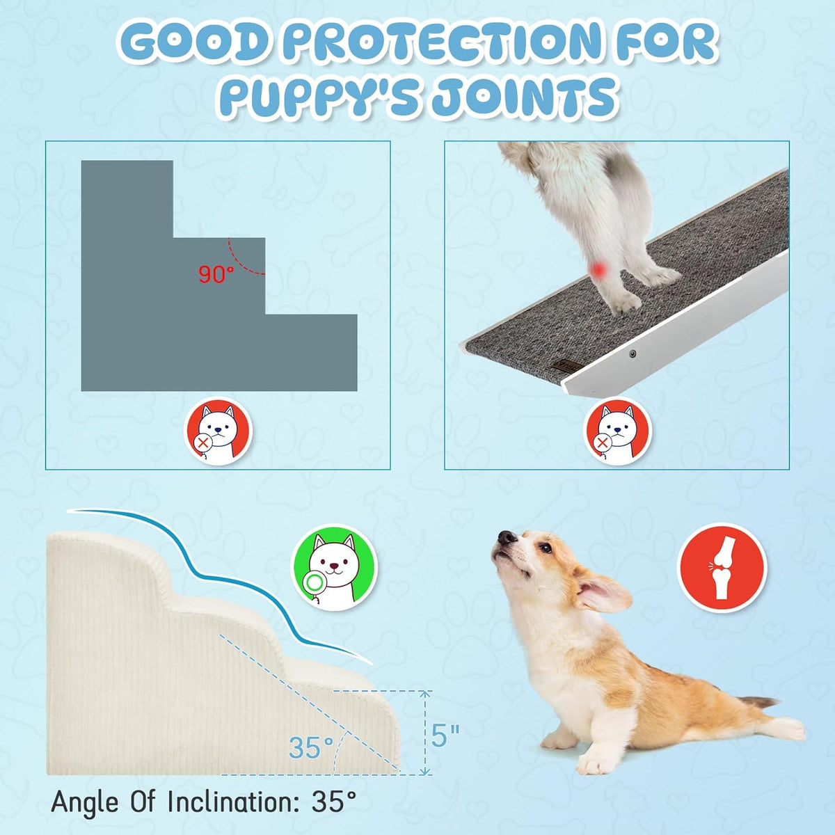Dog Steps for Small Dogs, 3-Step Pet Ramp Stairs for High Beds and Sofa, Non-Slip Pet Stairs for Small Dogs and Cats, Removable and Easy to Clean Cover, Beige