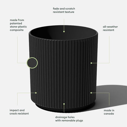 Veradek Mason Series Demi Planter - Large Round Planter for Indoor or Outdoor Patio/Balcony | Made from Plastic & Concrete with Drainage Holes | Modern Décor for Flowers, Trees, Tall Plants
