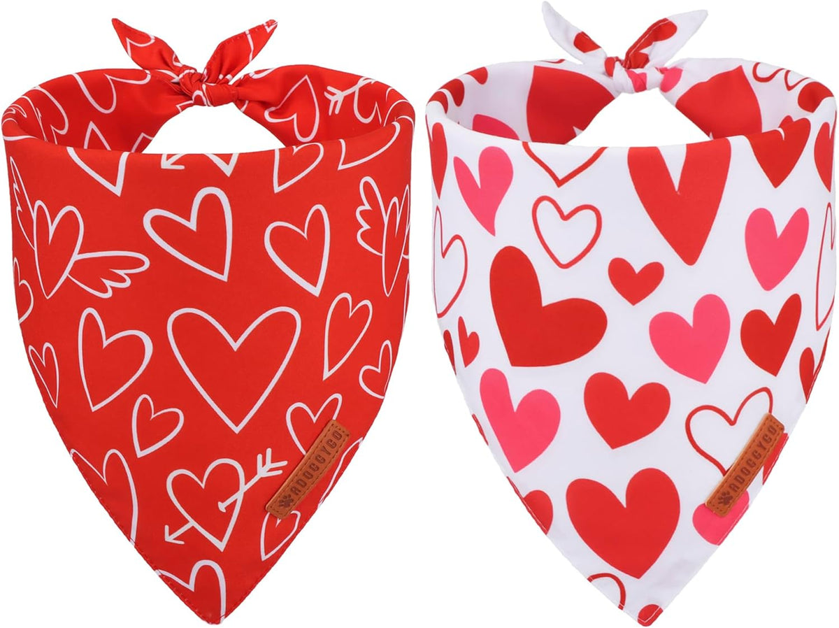 ADOGGYGO Valentine Dog Bandanas, Red Pink Heart Pet Scarf, Multi Size Offered, White Red Valentine Bandana for Medium Large Dogs (Large)
