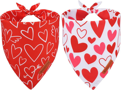 ADOGGYGO Valentine Dog Bandanas, Red Pink Heart Pet Scarf, Multi Size Offered, White Red Valentine Bandana for Medium Large Dogs (Large)