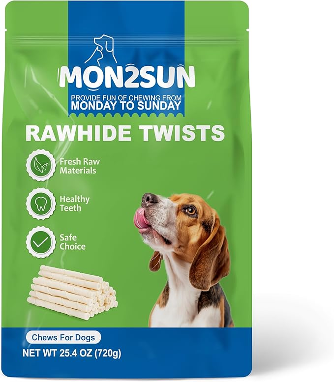 MON2SUN Dog Rawhide Twist Sticks Natural 5 Inch Thin Sticks Rawhide Chews Treats for Puppy and Small Dogs 120 Count