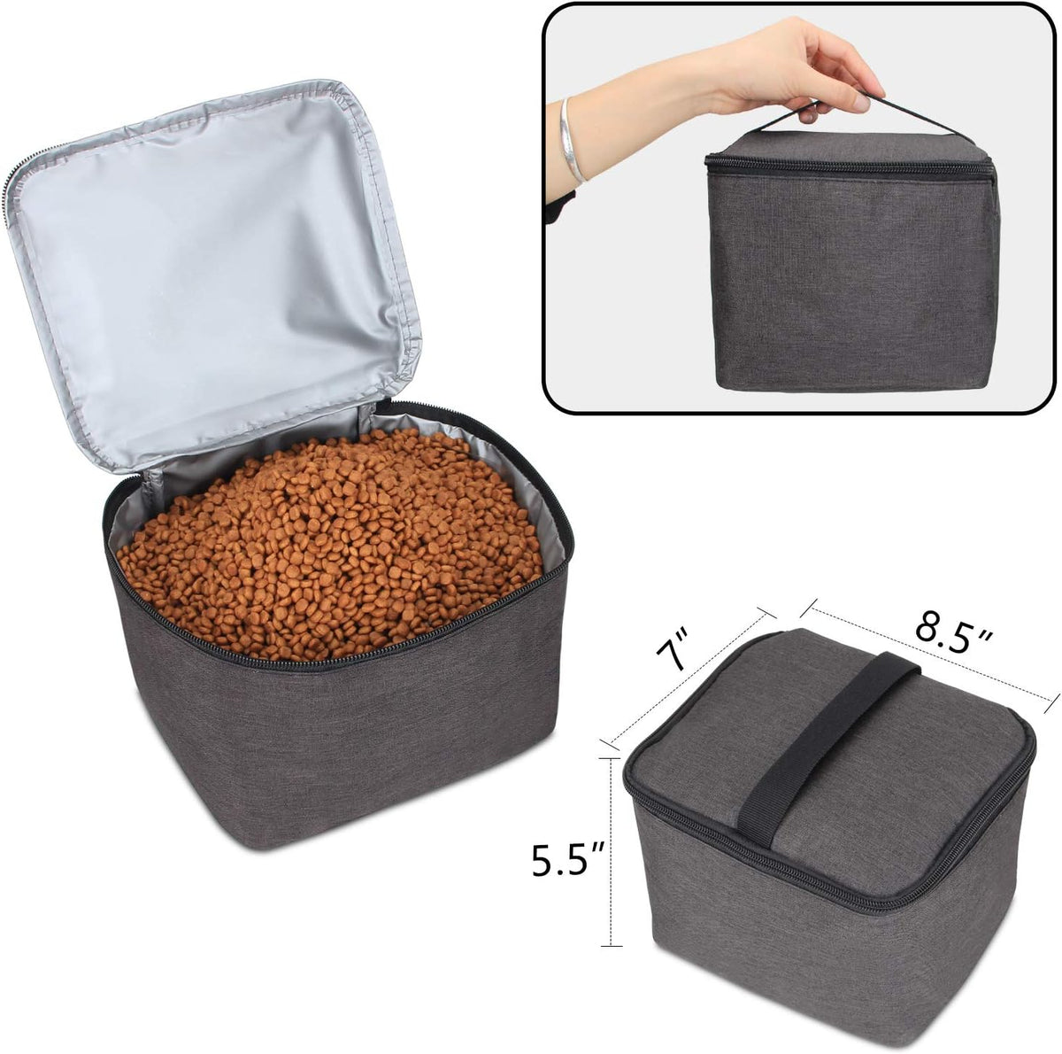 Teamoy Double Layer Dog Travel Bag, Dog Bag for Supplies with 2 Silicone Collapsible Bowls, 2 Food Carriers, 1 Water-Resistant Placemat, Pet Supplies Weekend Tote Organizer (Large, Black)