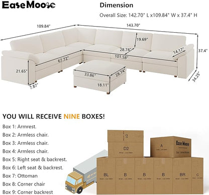 EASE MOOSE Oversized Sectional Modular Sofa,Modern Comfort L Shape Sectional Couch Wide Deep seat Couch for Living Room,White