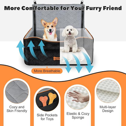 Dog Car Seat for Dog Under 50Lbs Medium or 2 Small Dogs Under 25Lbs | Booster Car Seat, Waterproof Cars Pet Bed with Thick Cushion & Safety Leash, Removable Pet Cars Seats for Travel